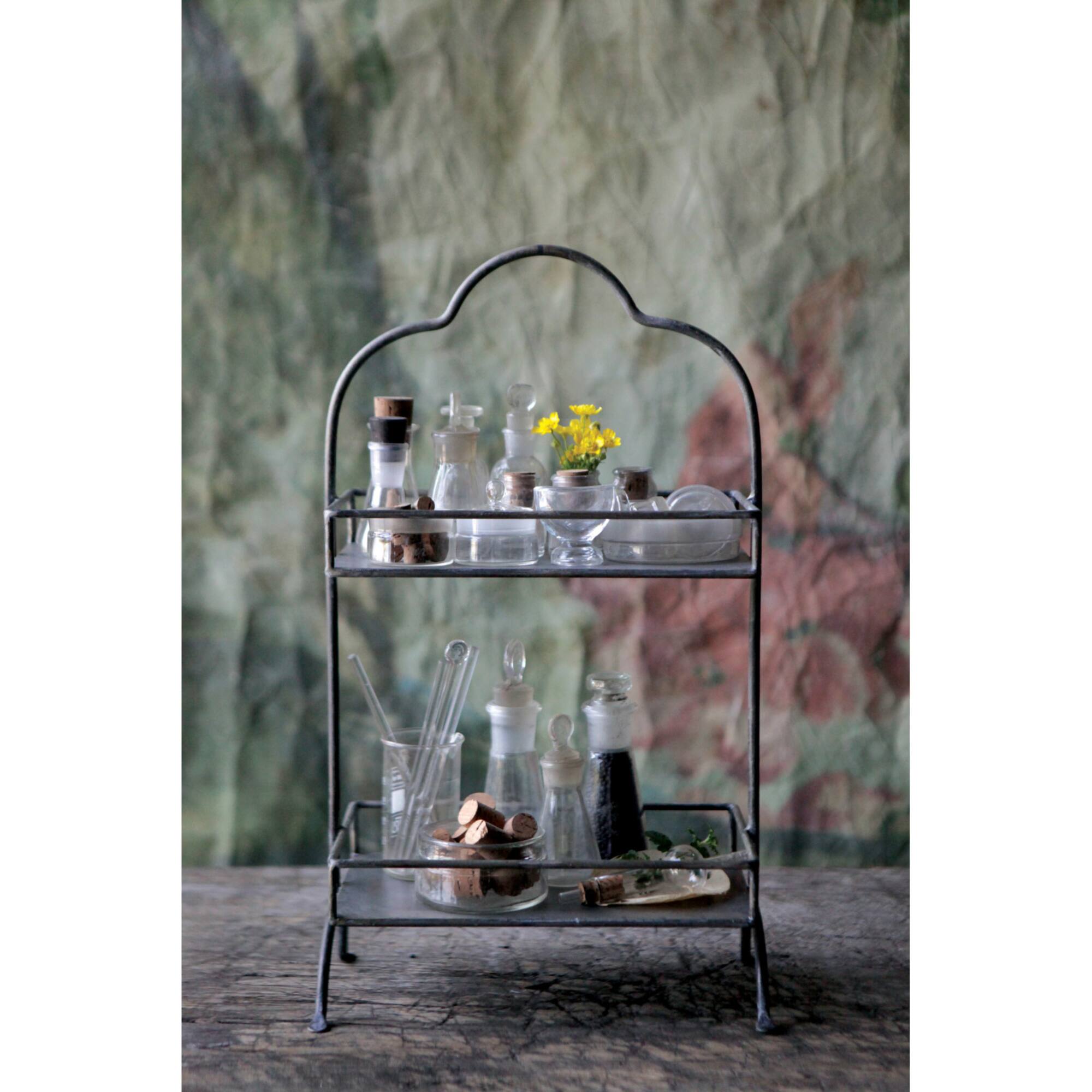 Hello Honey® 18" Decorative Metal 2-Tier Tray with Handle